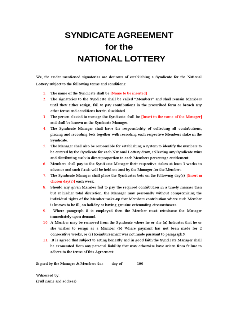 Lottery Syndicate Agreement Form - 6 Free Templates In Pdf Regarding Lottery Syndicate Agreement Template Word