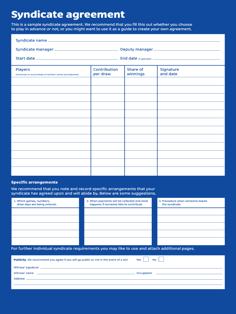 Lottery Syndicate Form - Fill Online, Printable, Fillable Throughout Lottery Syndicate Agreement Template Word