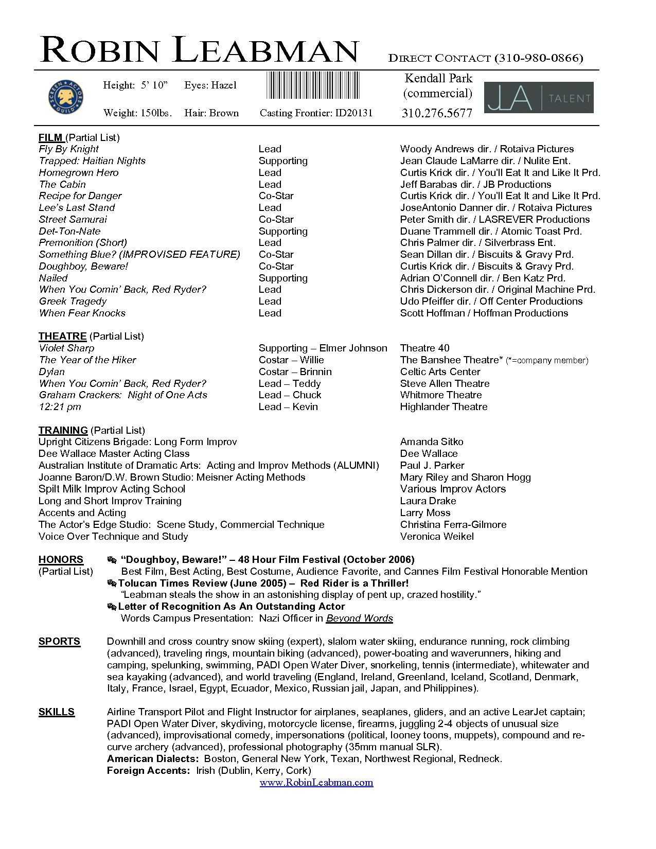 Lovely Acting Resume Template For Microsoft Word – Superkepo In Theatrical Resume Template Word