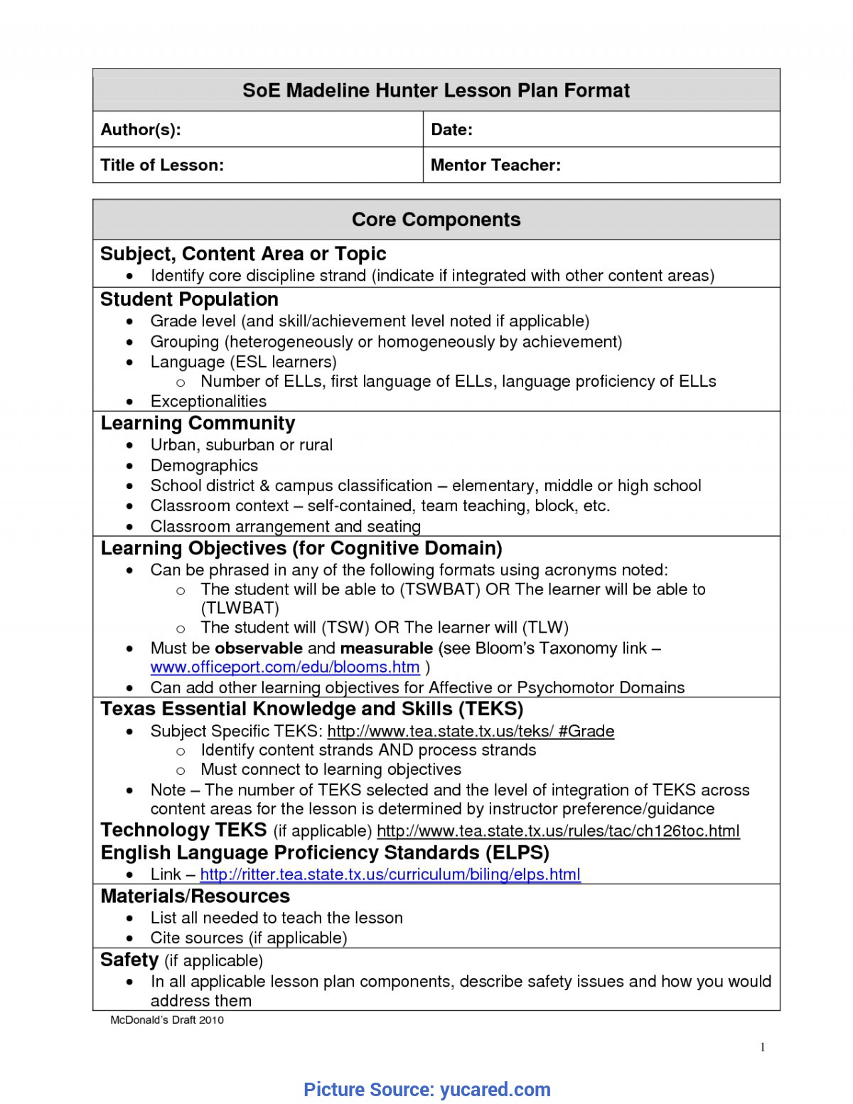 Madeline Hunter Lesson Plan Template Word | Articleezined Regarding Madeline Hunter Lesson Plan Blank Template