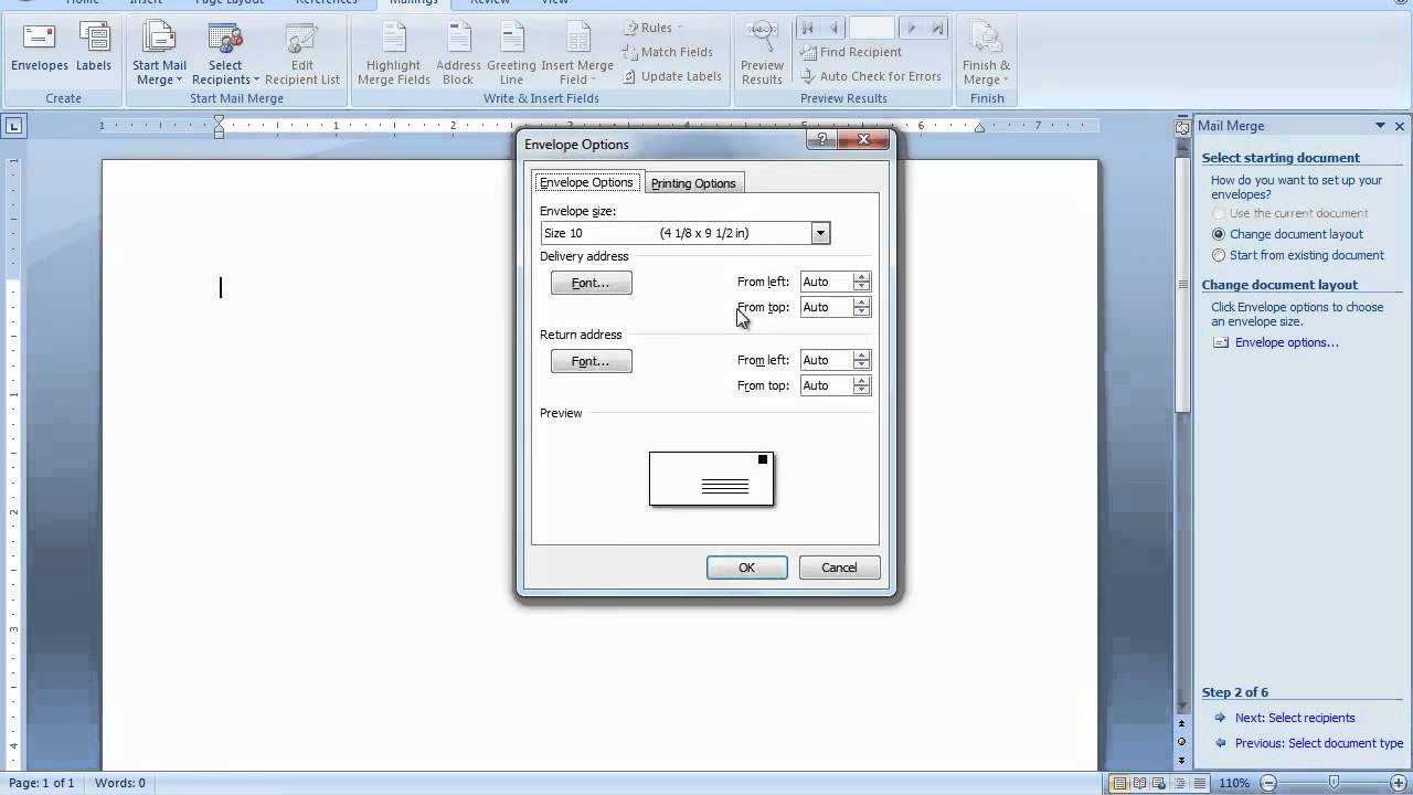 Mail Merge Envelopes In Word 2007 Or Word 2010 In How To Create A Mail Merge Template In Word 2010
