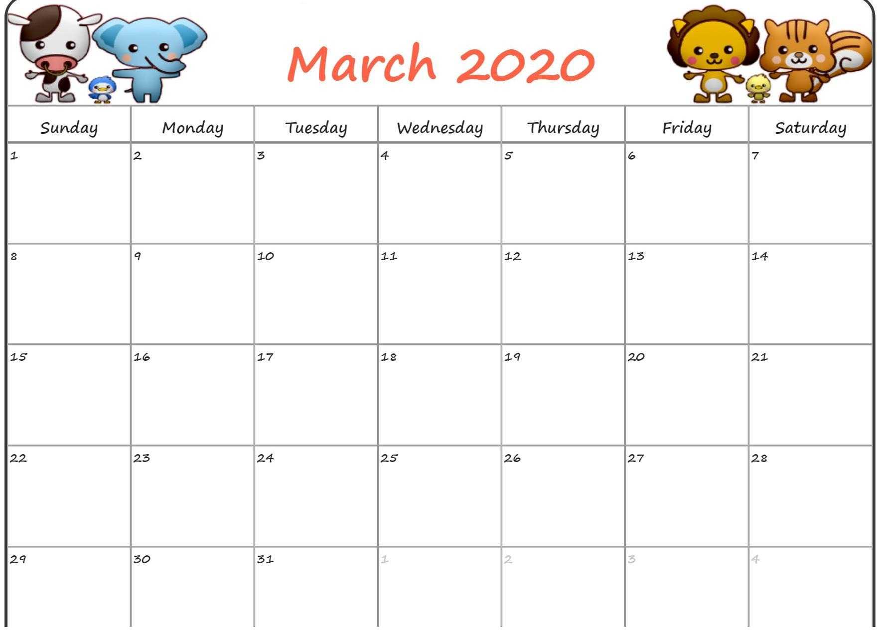 March 2020 Calendar Pdf Free For Daily Use | Free Printable Inside Blank Calendar Template For Kids