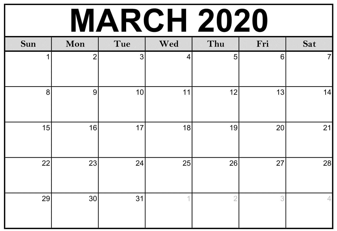 March 2020 Monthly Calendar For Kids – Printable Calendar Throughout Blank Calendar Template For Kids