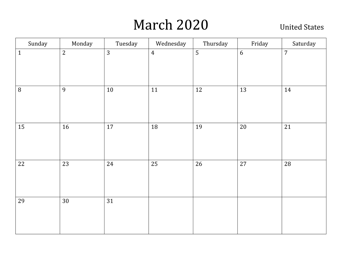 March Printable Calendar 2020 (Free Templates) – 2020 Free With Full Page Blank Calendar Template
