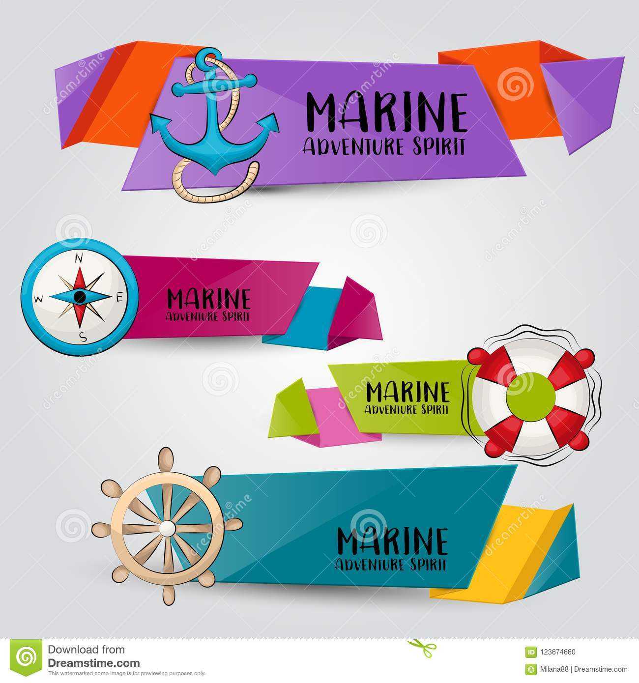 Marine Nautical Travel Concept. Horizontal Banner Template Inside Nautical Banner Template