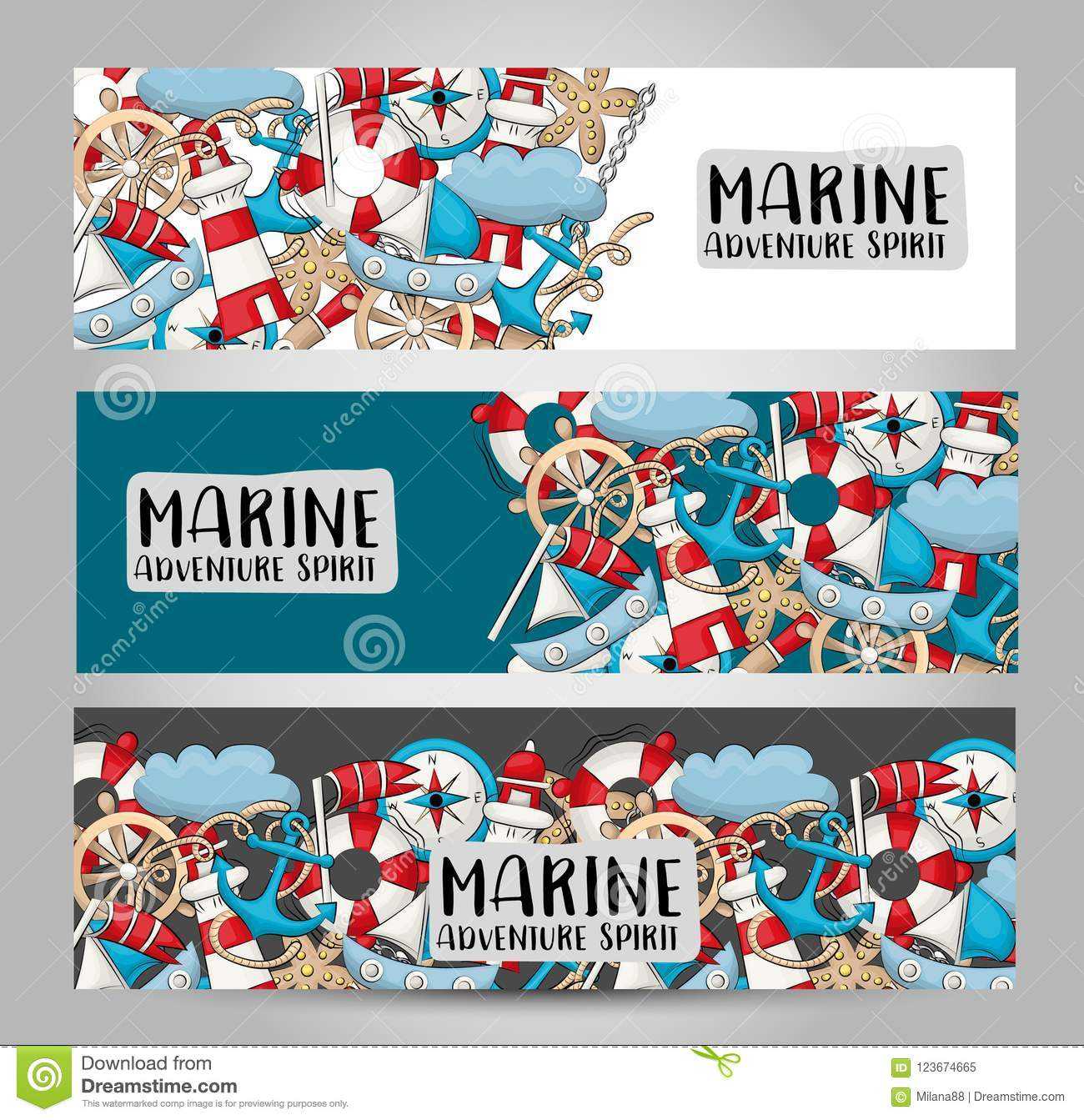 Marine Nautical Travel Concept. Horizontal Banner Template Within Nautical Banner Template