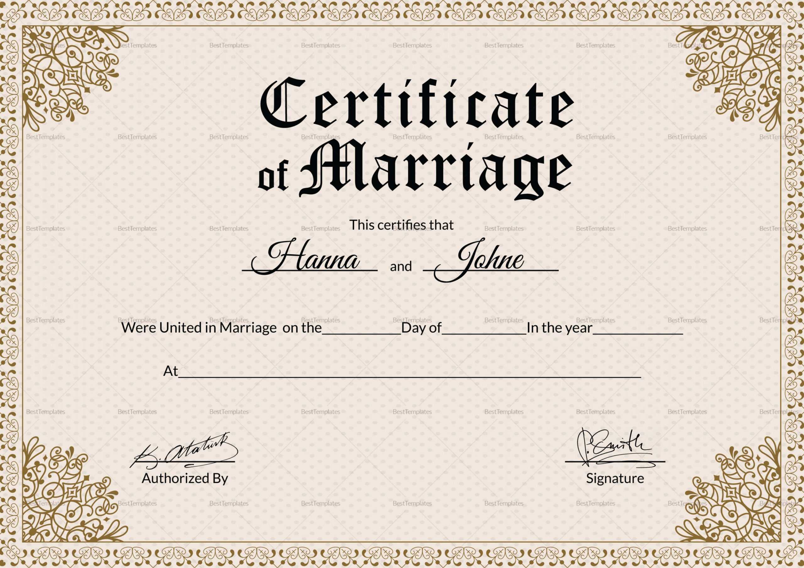 Printable Marriage Certificate