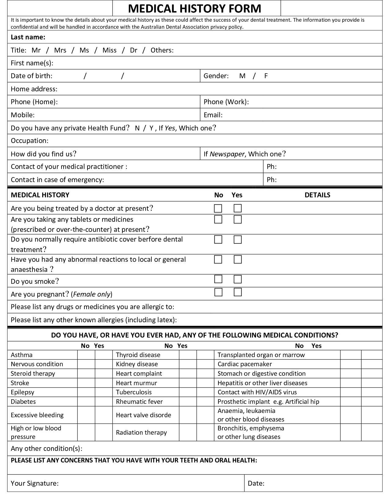 Medical History Form Template | Templates Free Printable Pertaining To Medical History Template Word
