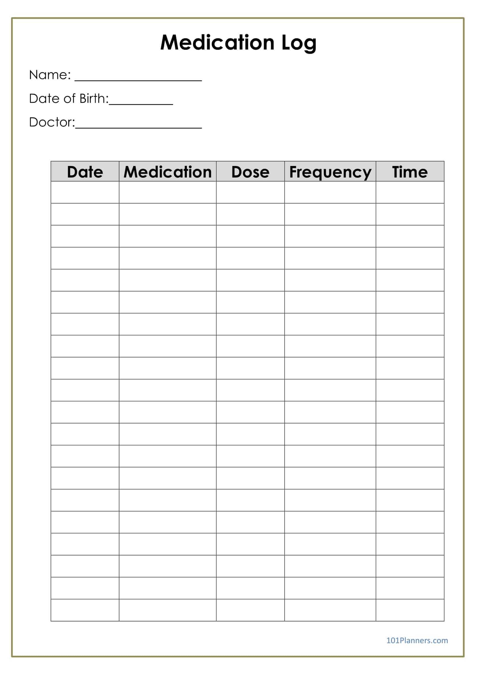 Medication Log Pertaining To Blank Medication List Templates