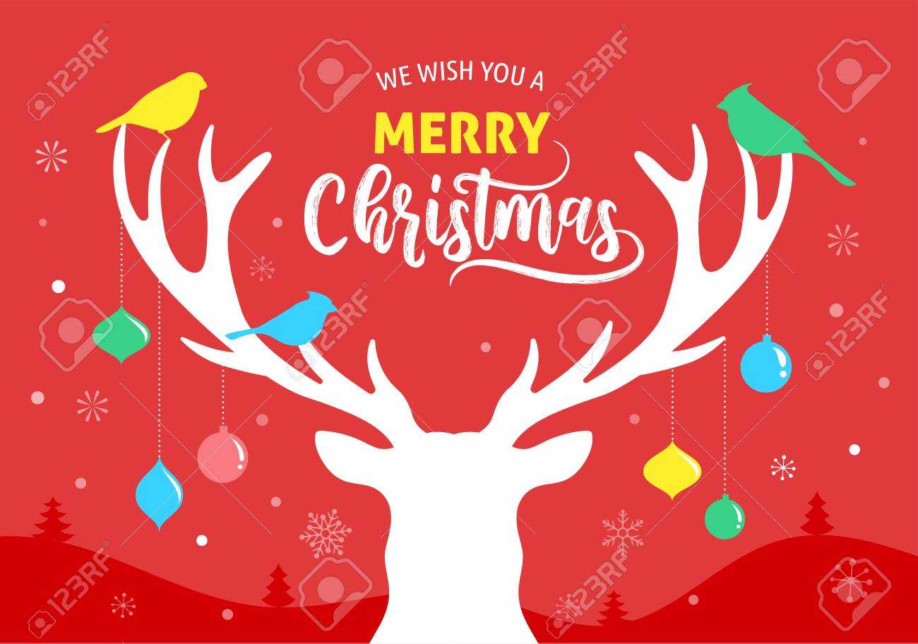 Merry Christmas Banner, Xmas Template Background With Deer Silhouette,.. In Merry Christmas Banner Template