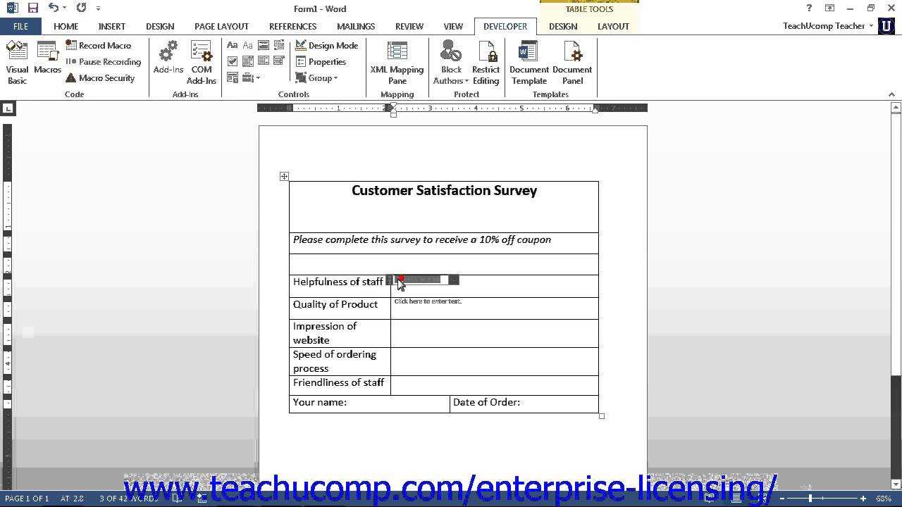 Microsoft Office Word 2013 Tutorial Creating Forms 21.4 Employee Group  Training Within How To Create A Template In Word 2013