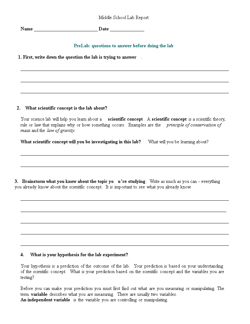 Middle School Lab Report | Templates At Pertaining To Science Experiment Report Template