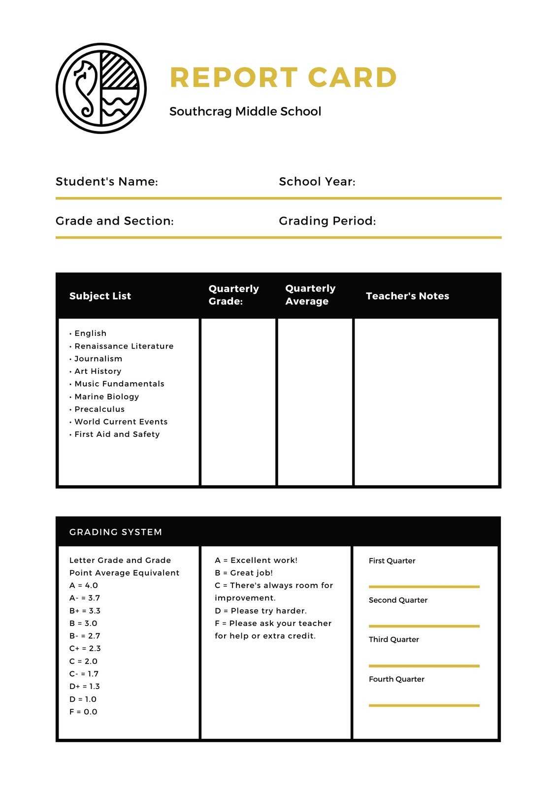 Middle School Report Card – Templatescanva Intended For Report Card Template Middle School