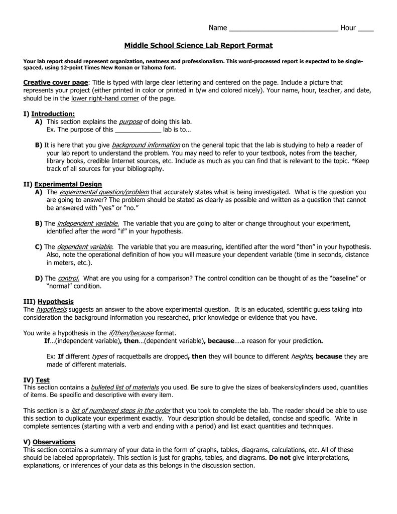 Middle School Science Lab Report Format Throughout Science Experiment Report Template