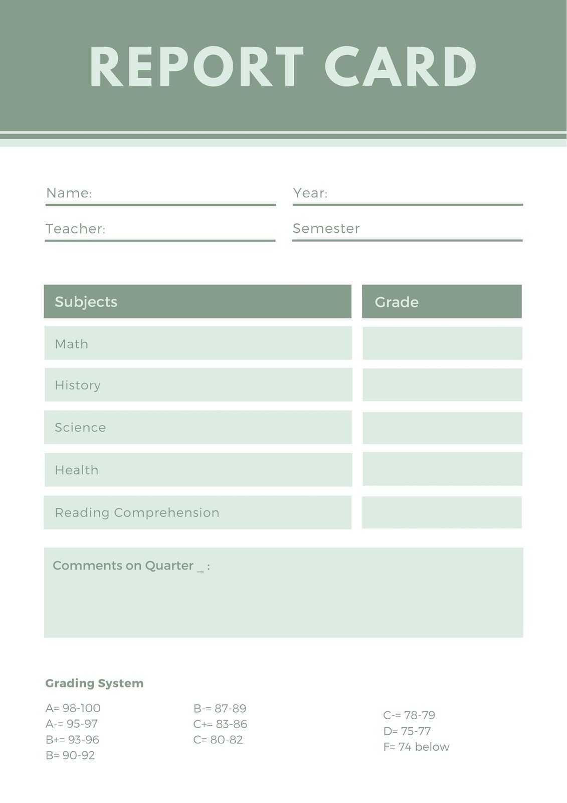 Mint Green Lines Homeschool Report Card – Templatescanva For Homeschool Report Card Template