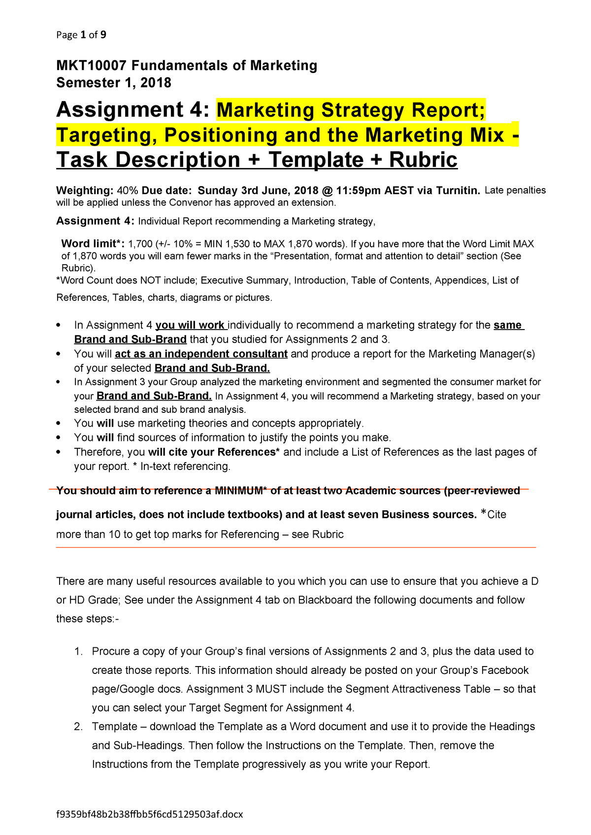 Mkt10007 Assignment 4 Template & Rubric S1,18 – Marketing Pertaining To Assignment Report Template