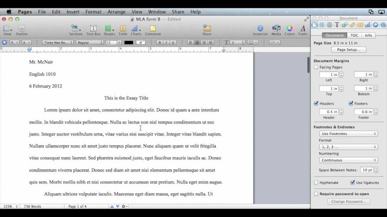 Mla Essay Format For Mac – Pages Template For Mla Format Pertaining To Mla Format Word Template