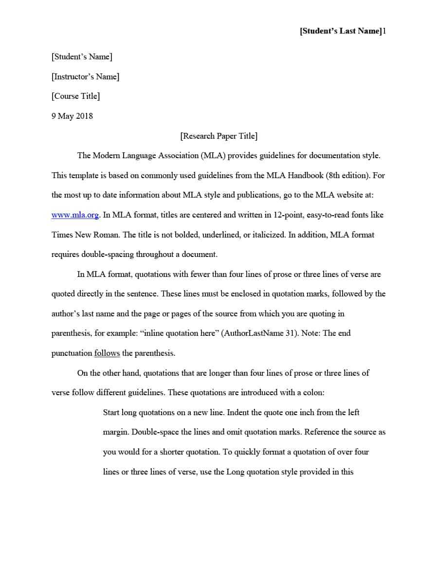 Mla Style Research Paper Format Citation Sample Citing Within Mla Format Word Template