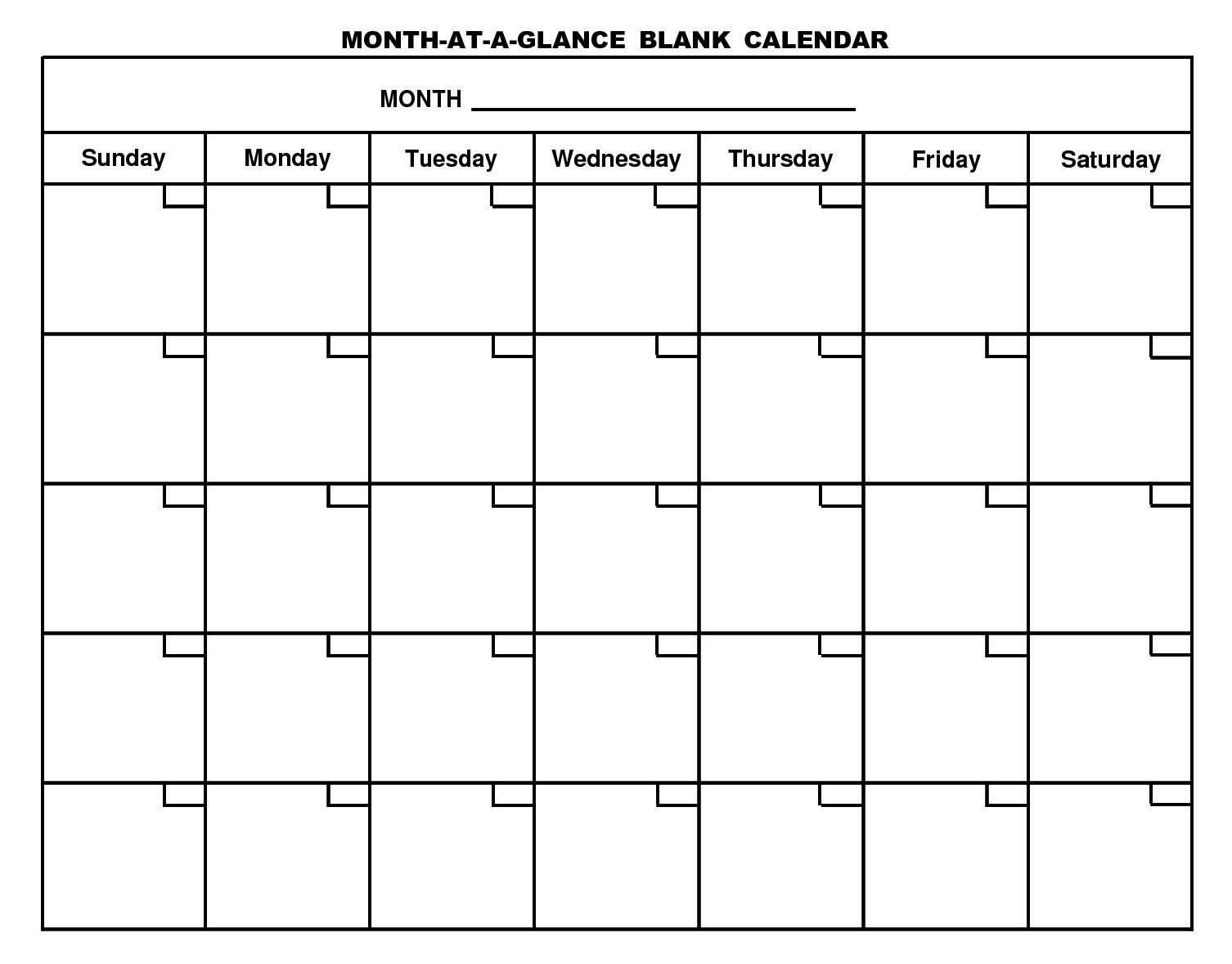 Month At A Glance Blank Calendar | Monthly Printable Calender With Month At A Glance Blank Calendar Template