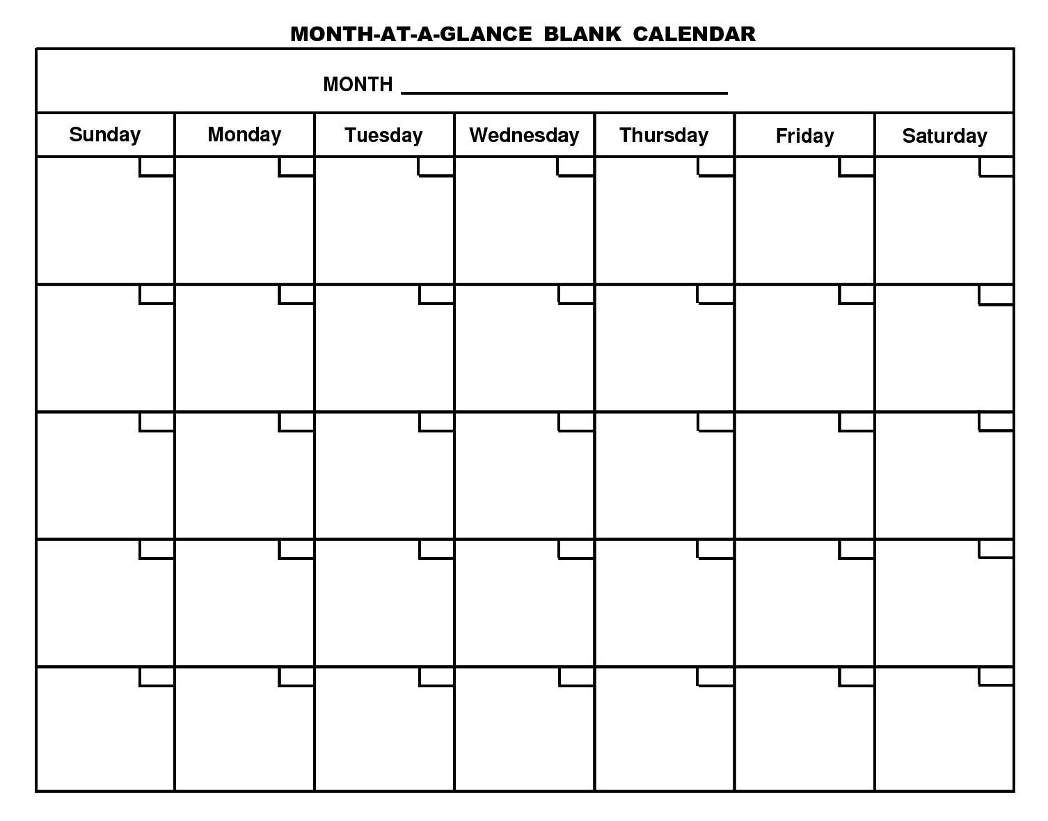 Month At A Glance Blank Calendar Printable | Monthly With Month At A Glance Blank Calendar Template