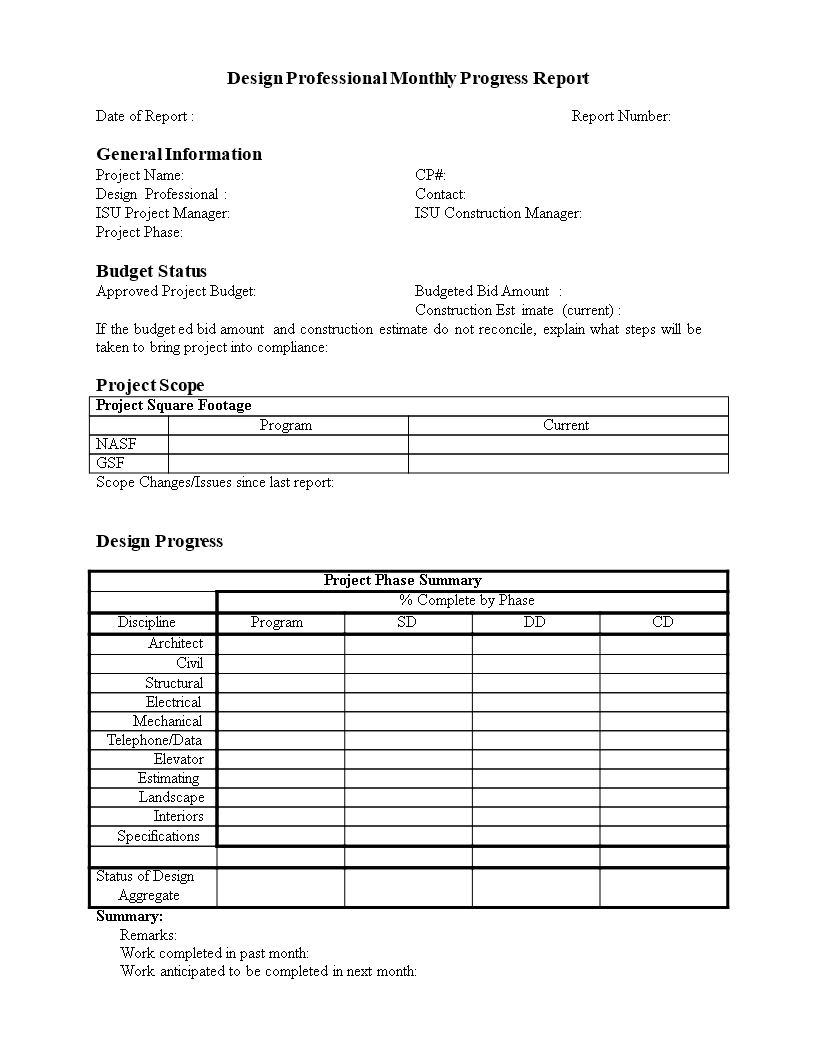 Monthly Progress Report In Word | Templates At In Monthly Status Report Template