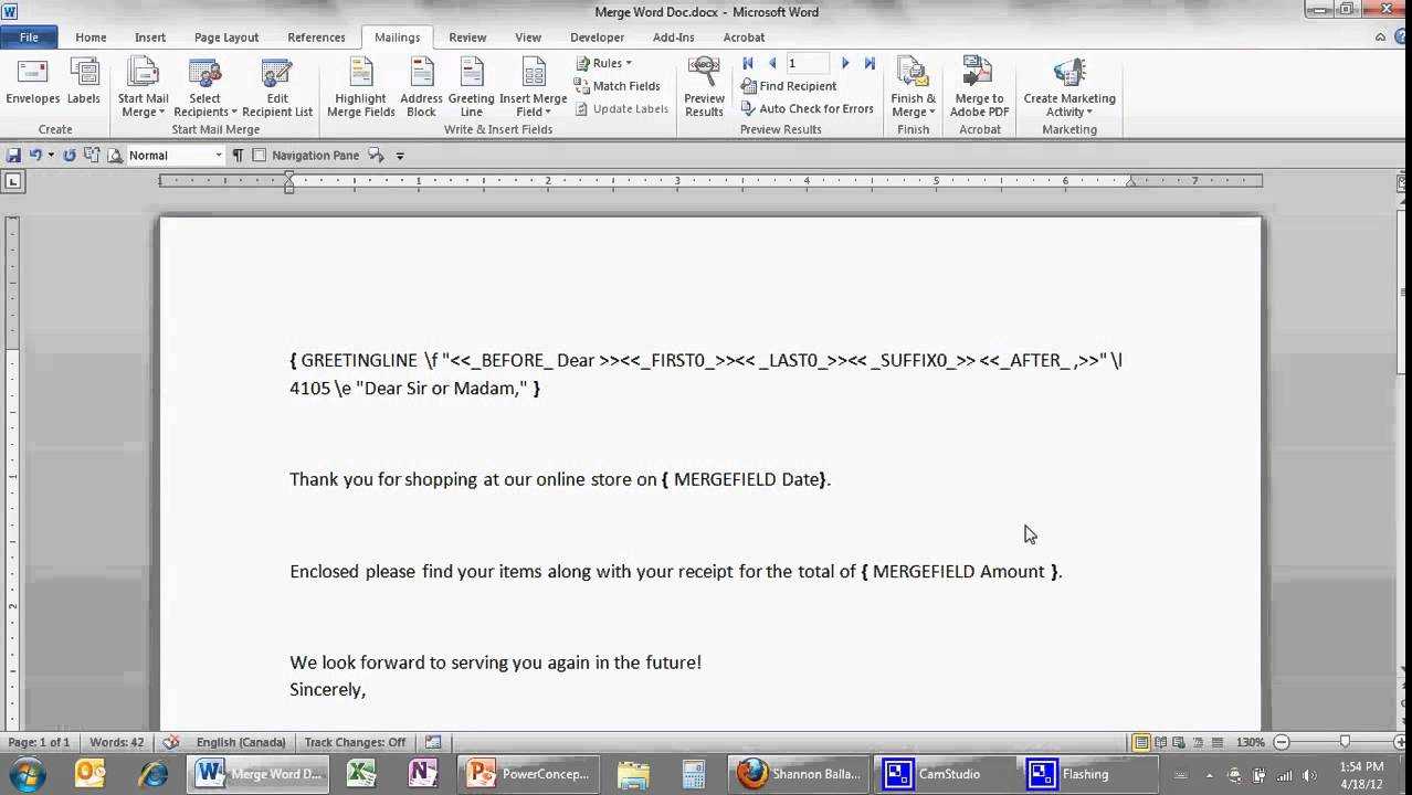 Ms Word 2010 – Mail Merge: Switches Inside How To Create A Mail Merge Template In Word 2010