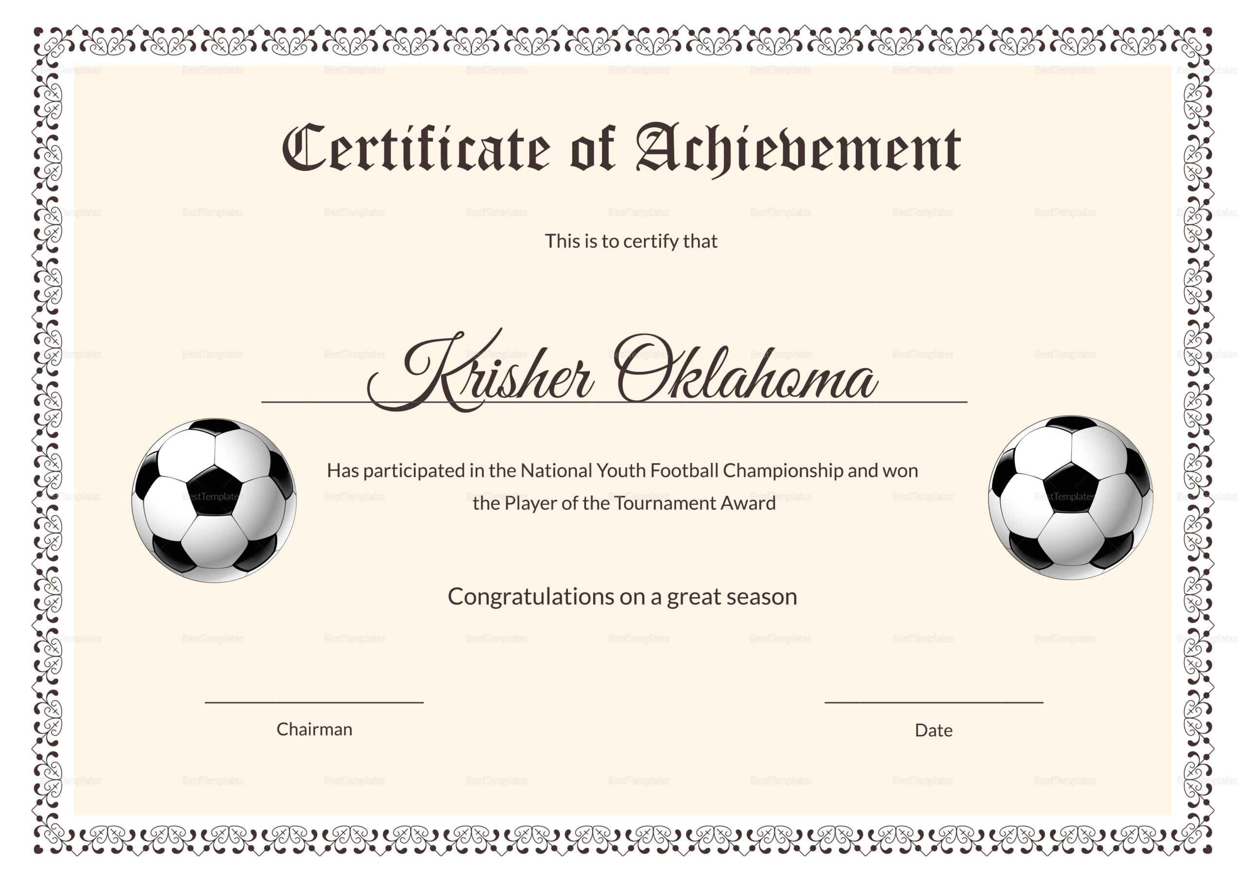 National Youth Football Certificate Template Within Soccer Certificate Templates For Word