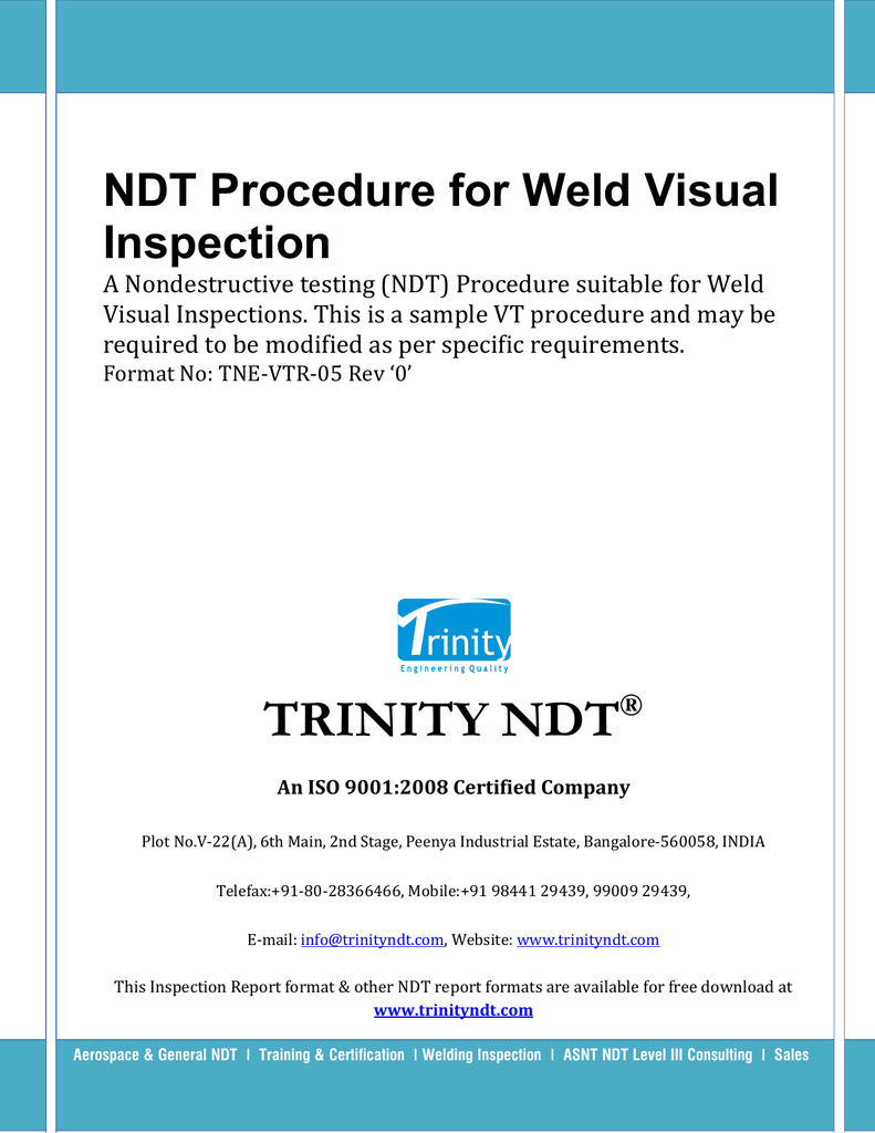 Ndt Procedure For Weld Visual Inspection Regarding Welding Inspection Report Template