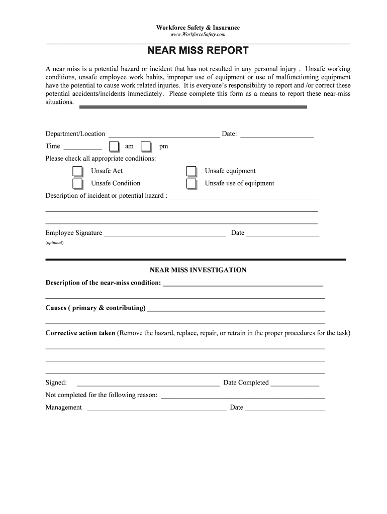 Near Miss Report Form – Fill Online, Printable, Fillable With Health And Safety Incident Report Form Template