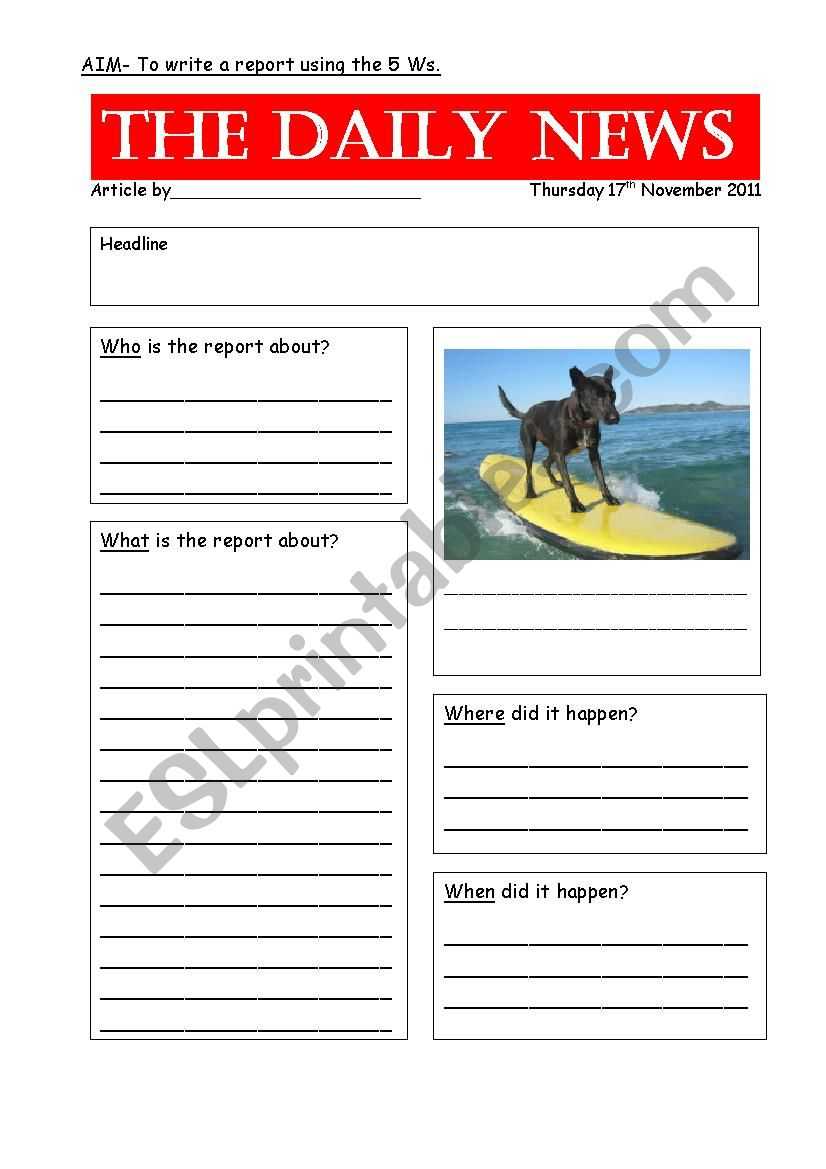 Newspaper Report Template - Esl Worksheetzoo123Zoo Intended For News Report Template
