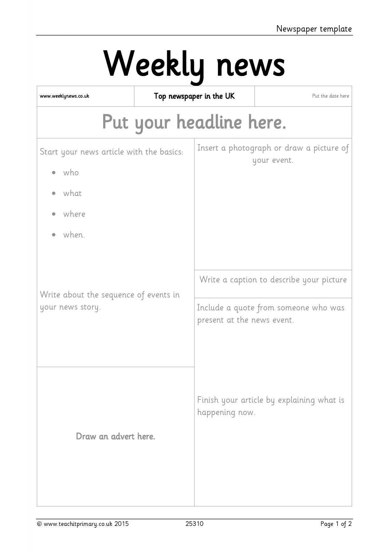 Newspaper Template Within Science Report Template Ks2