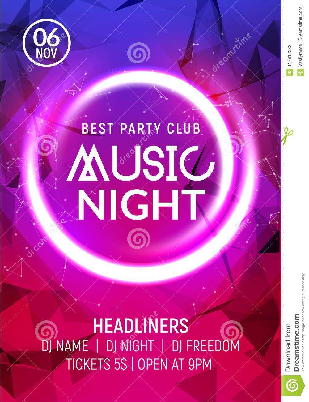 Night Dance Party Music Night Poster Template. Electro Style Throughout Dance Flyer Template Word