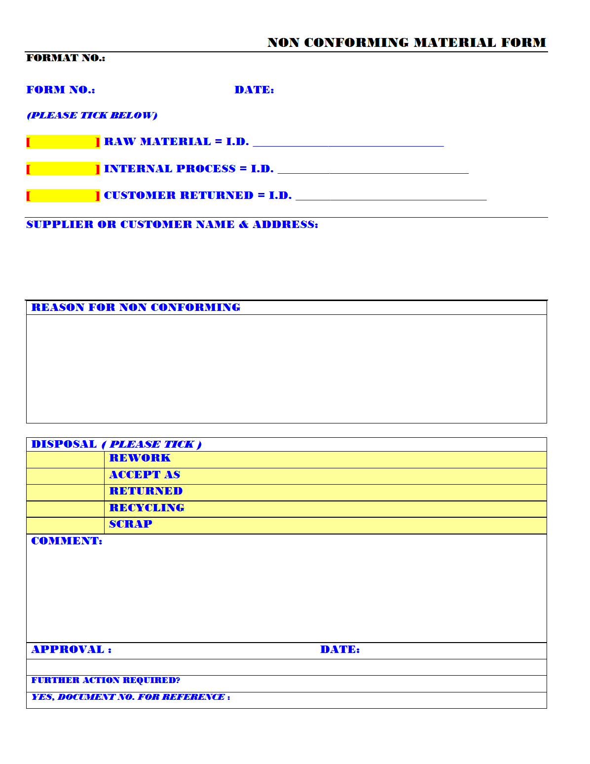 Non Conforming Material Form – Pertaining To Non Conformance Report Template