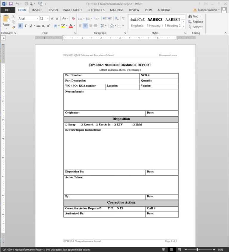 Quality Non Conformance Report Template Professional Plan Templates