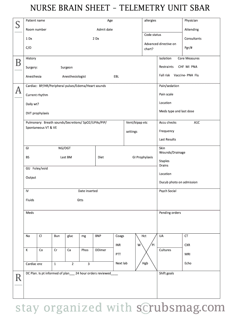 Nurse Brain Sheet Editable – Fill Online, Printable With Nursing Report Sheet Template