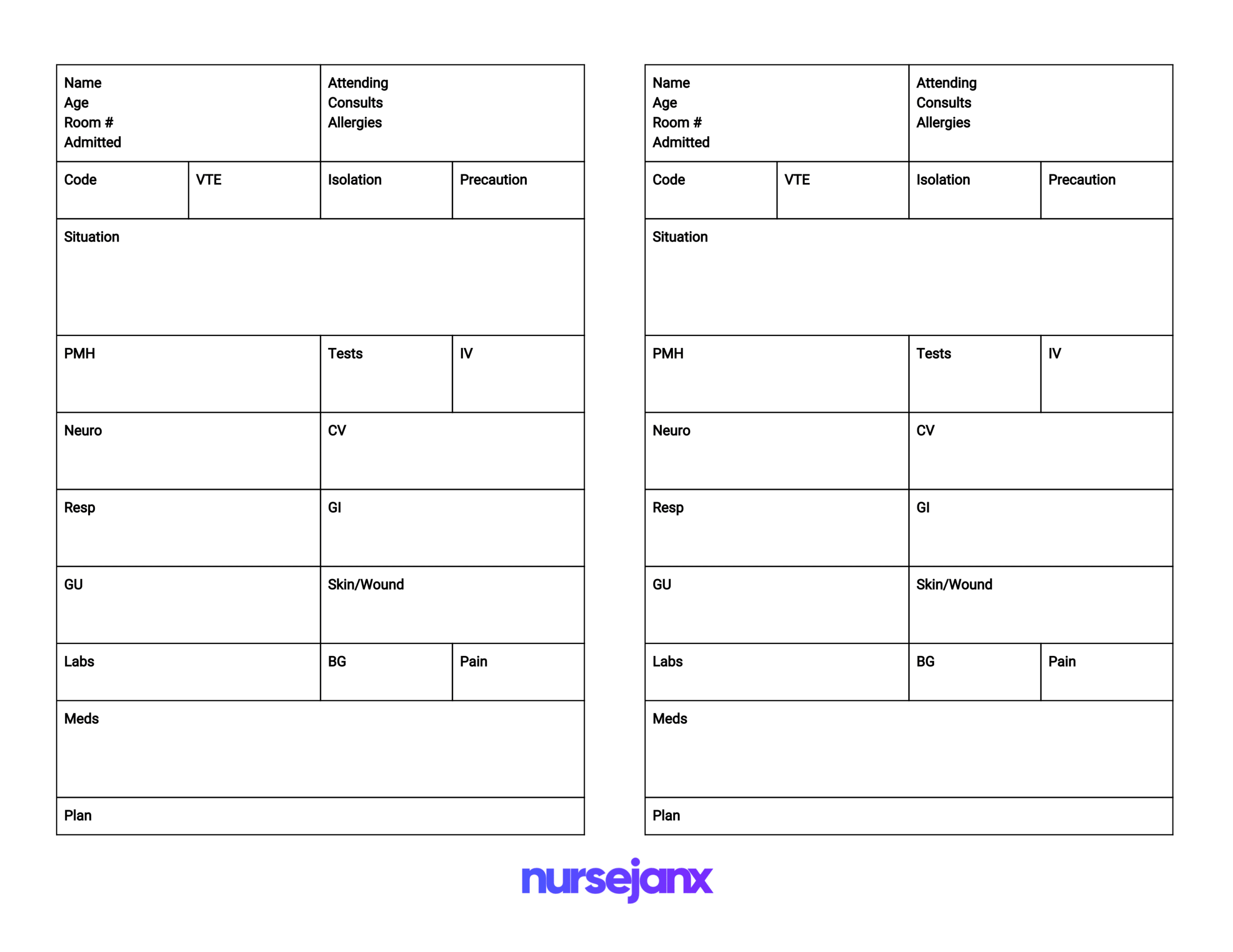 Nursejanx Store With Med Surg Report Sheet Templates