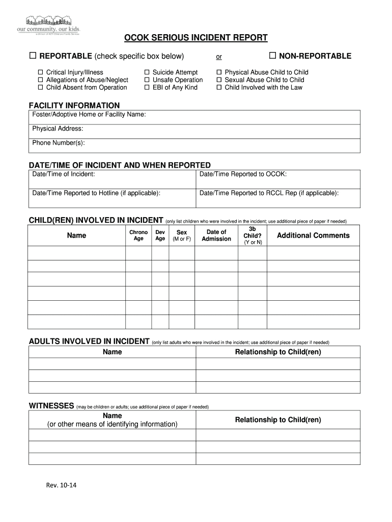 Ocok Serious Incident Form – Fill Online, Printable With Regard To Serious Incident Report Template