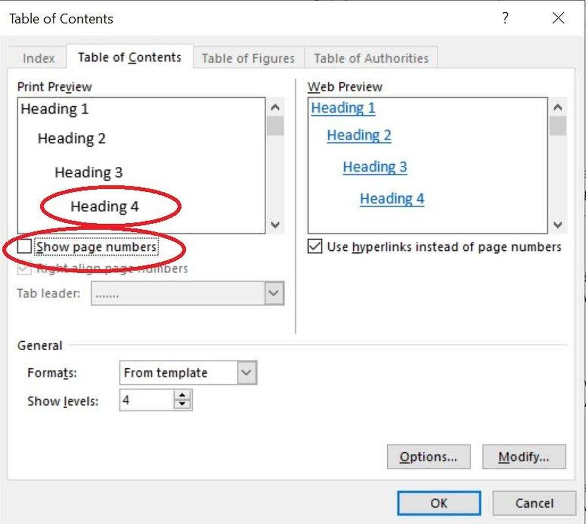 Office Q&a: How To Remove Page Numbers From A Table Of Within Contents Page Word Template