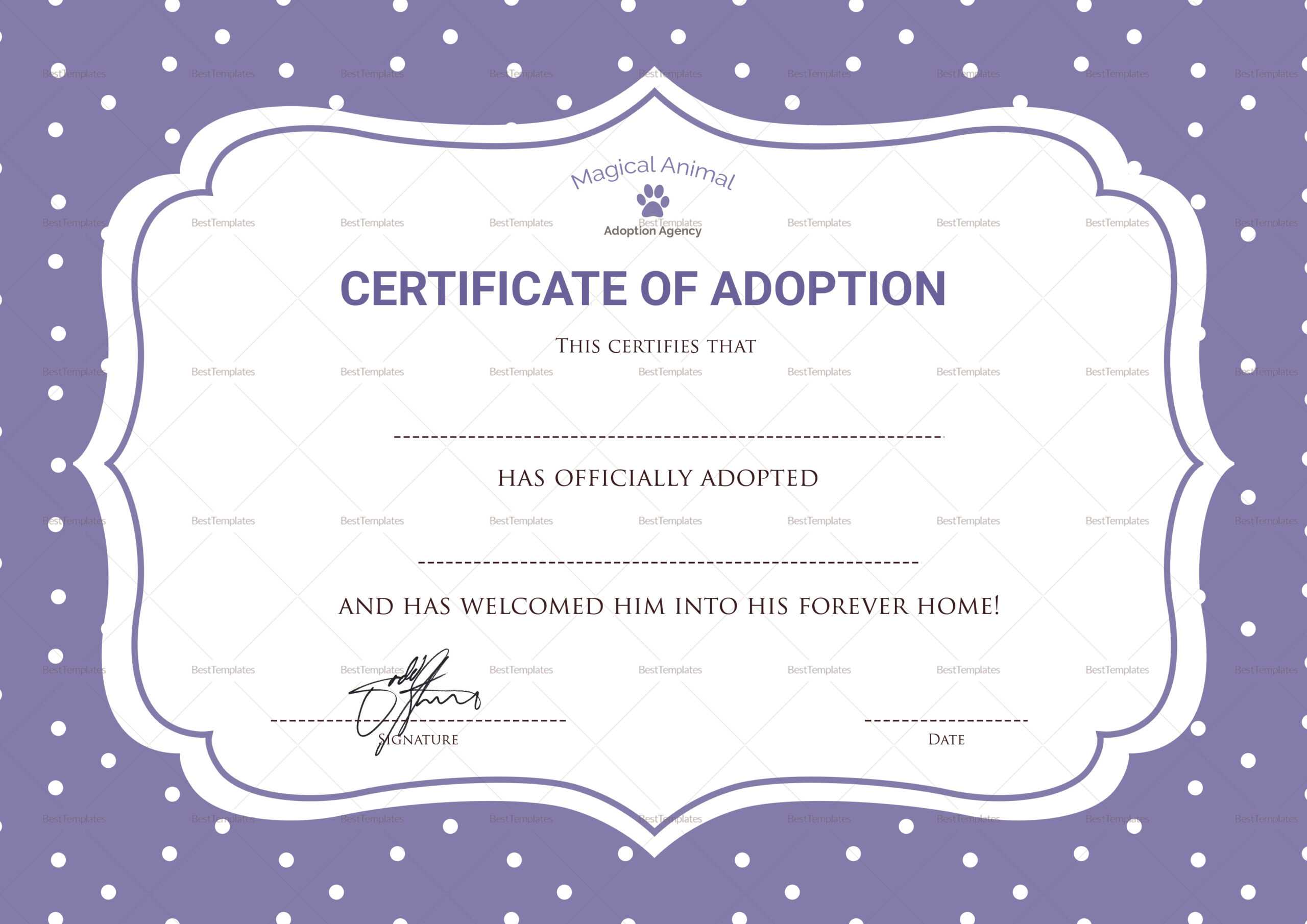 Official Adoption Certificate Template In Blank Adoption Certificate Template