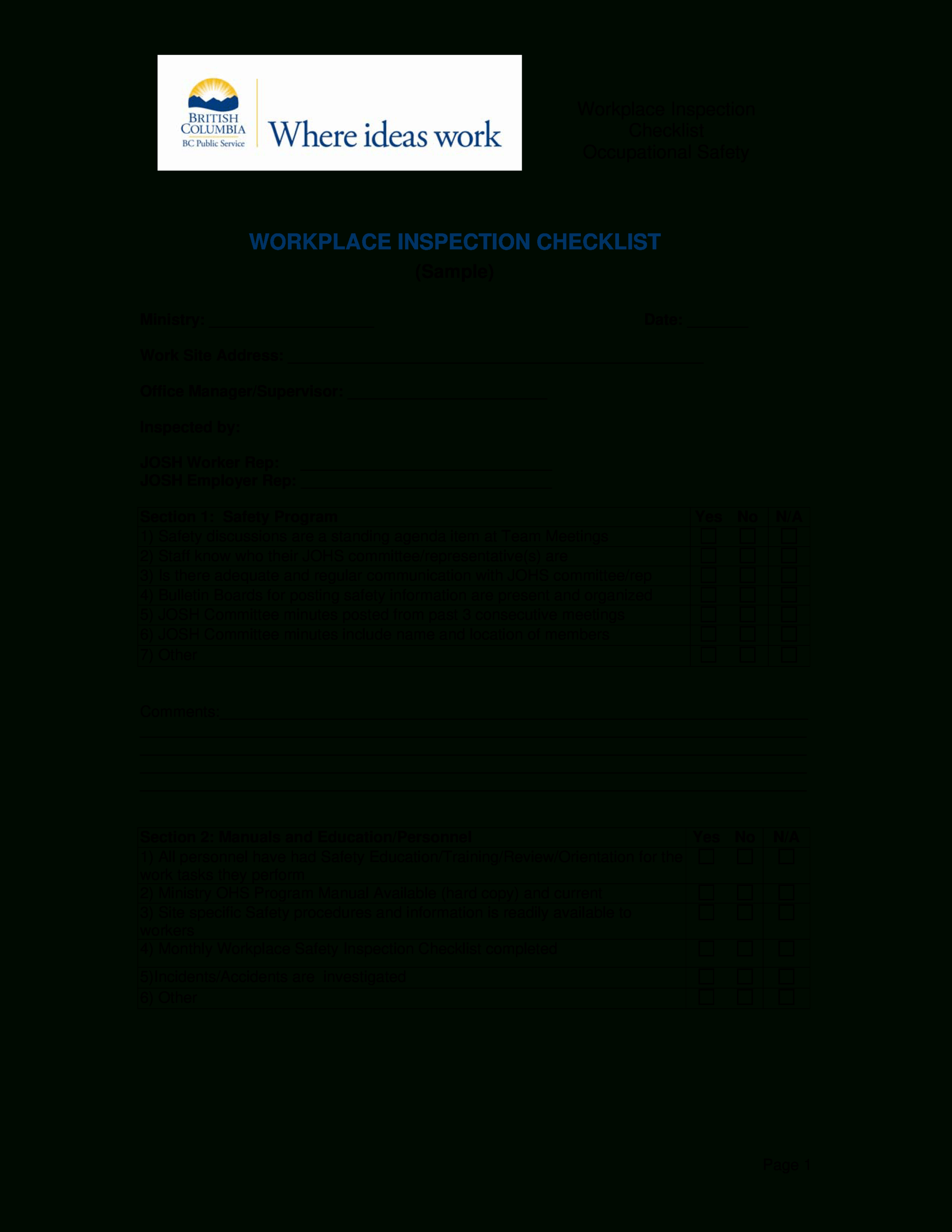 Ohs Monthly Report Template Audit Hazard Inspection Checklist Throughout Ohs Monthly Report Template