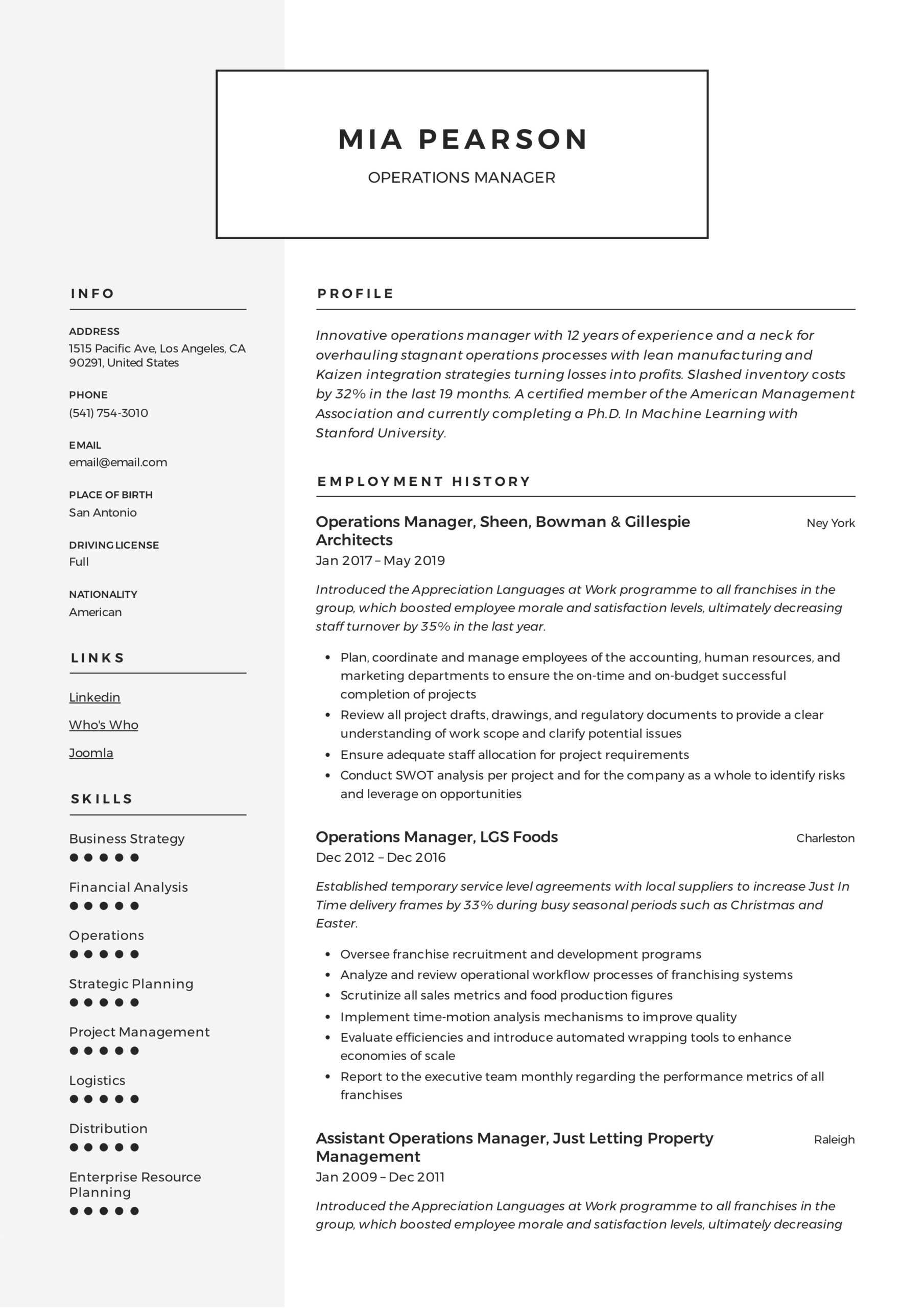 Operations Manager Resume & Writing Guide | +12 Examples | Pdf | Pertaining To Operations Manager Report Template