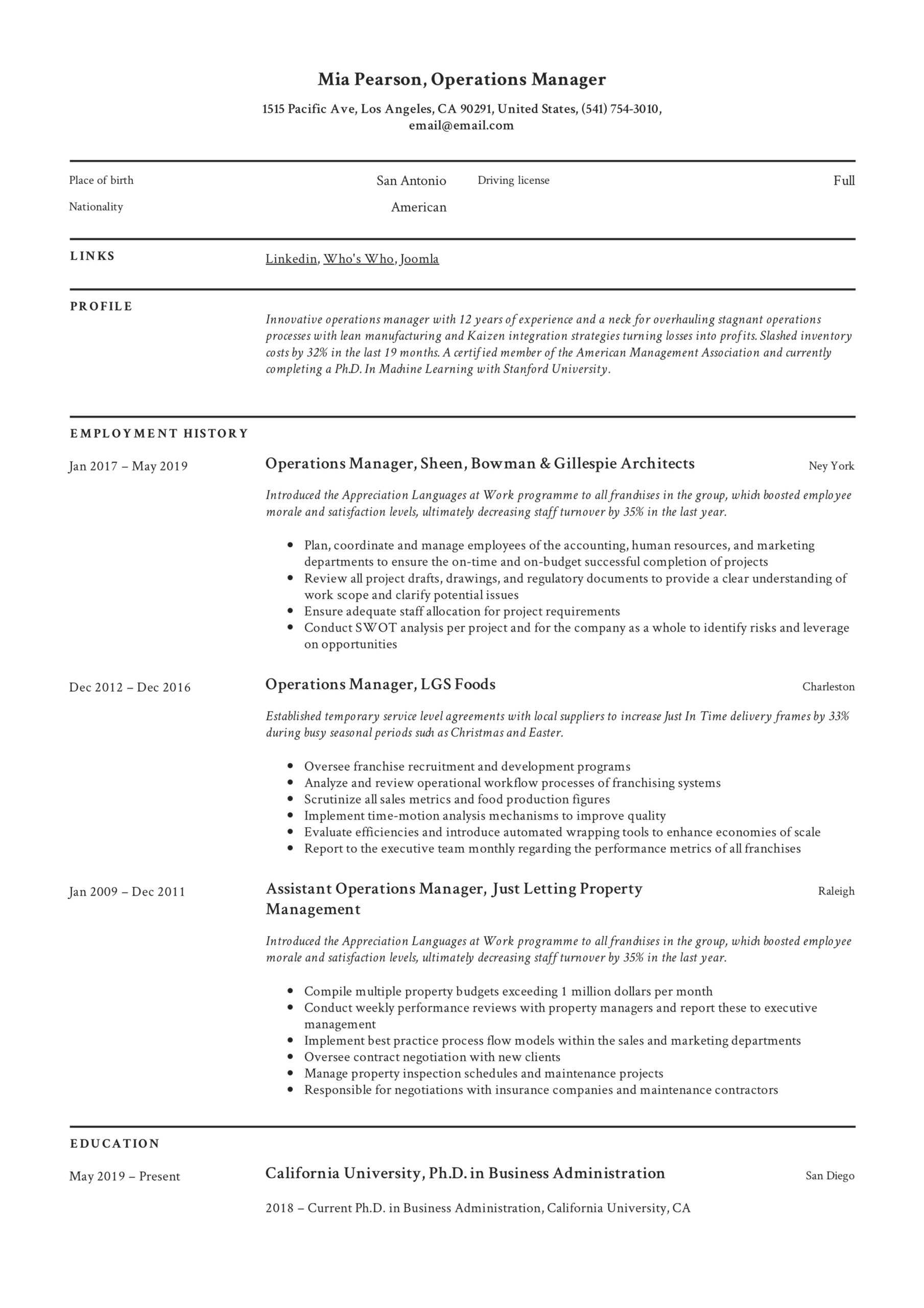 Operations Manager Resume & Writing Guide | +12 Examples | Pdf | With Regard To Operations Manager Report Template