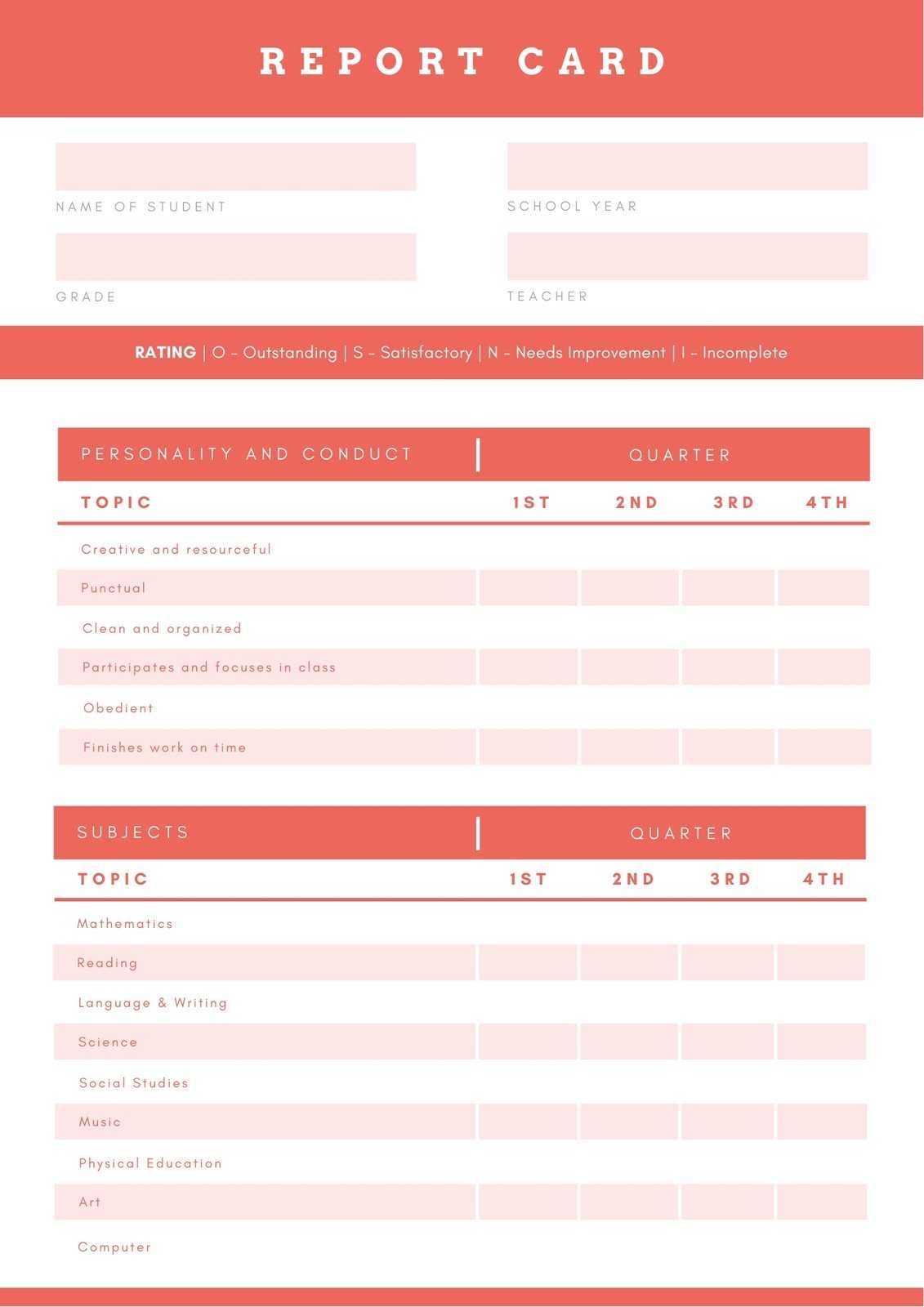 Orange & White Simple Homeschool Report Card – Templates Throughout Homeschool Report Card Template
