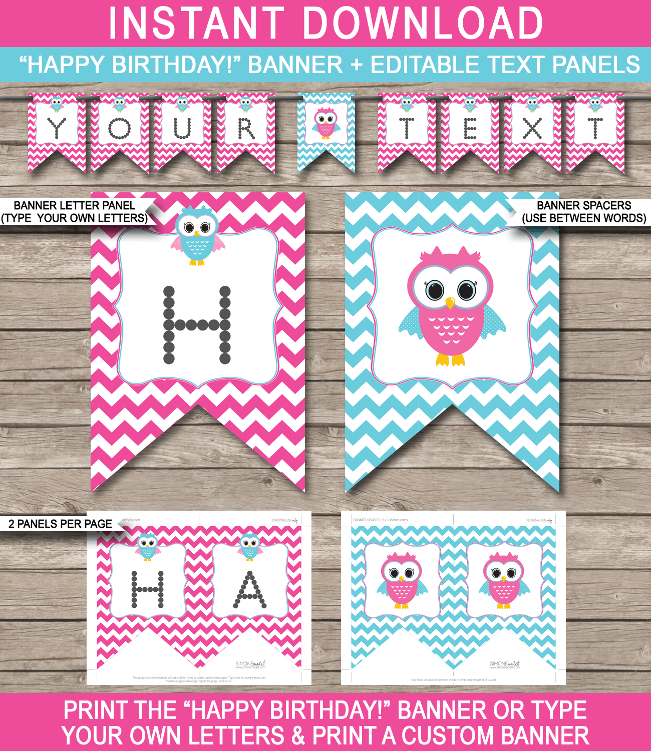 Owl Party Banner Template – Pink Throughout Diy Birthday Banner Template
