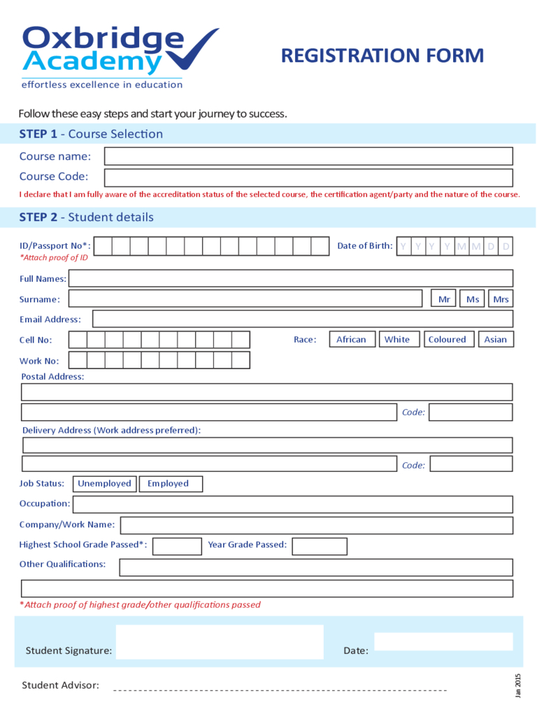 Oxbridge Academy Registration Form – 1 Free Templates In Pdf Intended For Registration Form Template Word Free