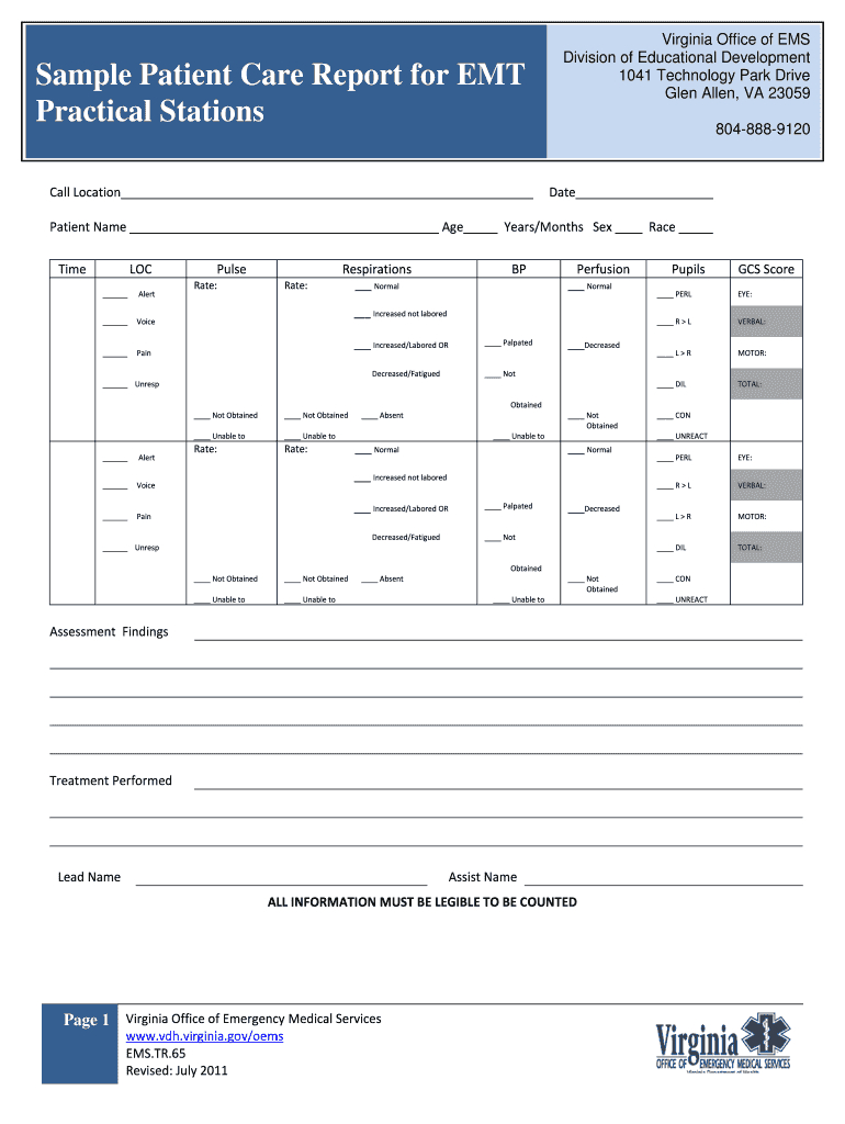 Patient Care Report - Fill Online, Printable, Fillable In Patient Care Report Template