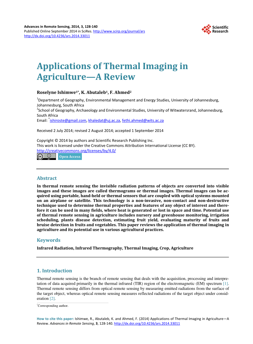 Pdf) Applications Of Thermal Imaging In Agriculture – A Review Regarding Thermal Imaging Report Template