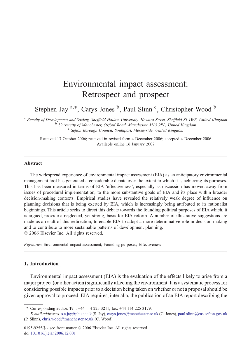 Pdf) Environmental Impact Assessment: Retrospect And Prospect Inside Environmental Impact Report Template
