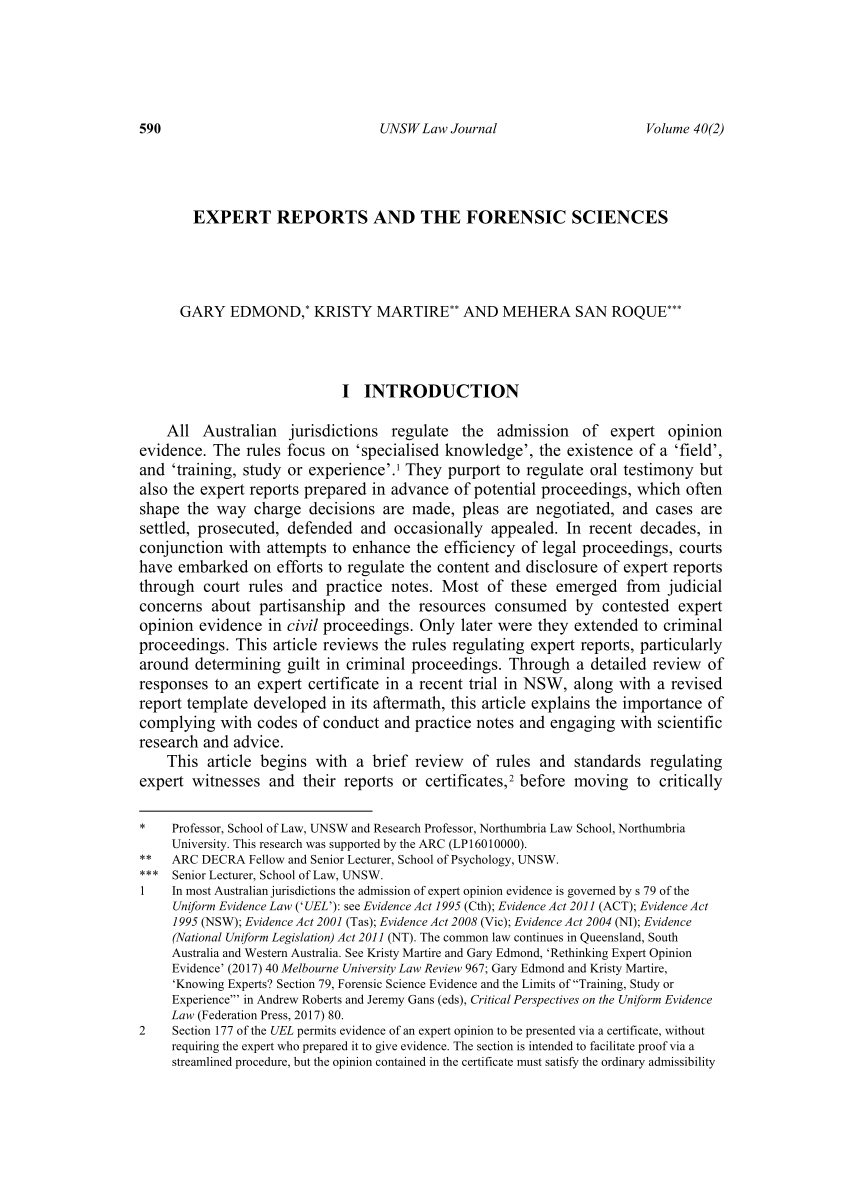 Pdf) Expert Reports And The Forensic Sciences Within Expert Witness Report Template