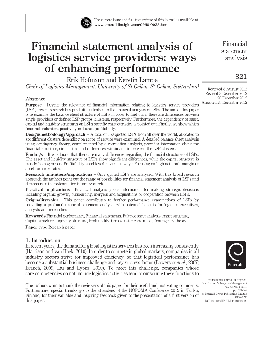 Pdf) Financial Statement Analysis Of Logistics Service In Credit Analysis Report Template